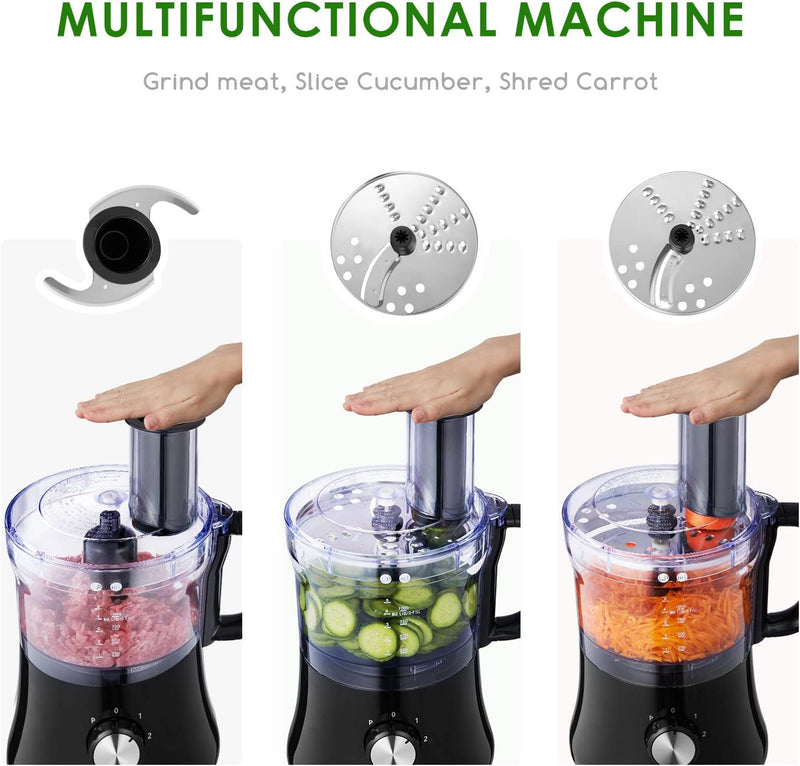 5-Cup Food Processor, 3 Speeds 500W, Electric Food Chopper with Stainless Steel