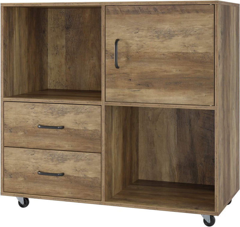 Mobile Storage Cabinet with Drawers and Open Shelves + Wheels