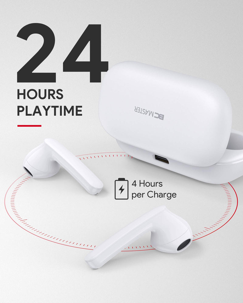 True Wireless Earbuds, Bluetooth 5 Headphones with Built-in Mic and USB-C Fast Charging, 15M/49ft Long Range, 24 Hrs Playtime