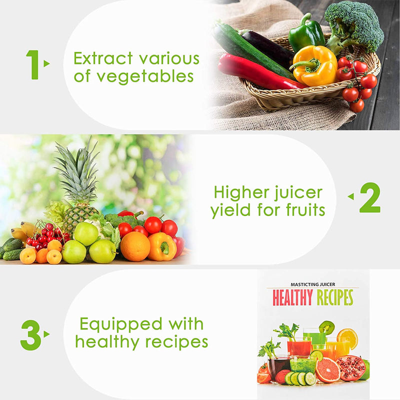 Slow Masticating Juicer with Higher Juicer Yield and Drier Pulp, BPA Free