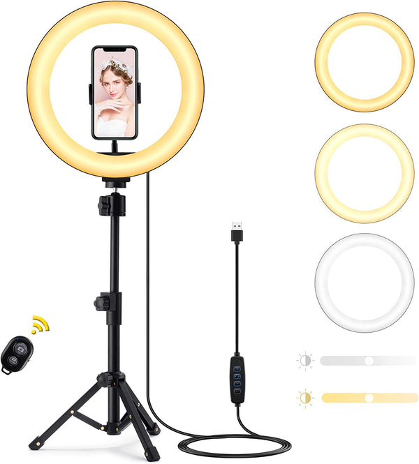 10" LED Ring Light, Selfie Light with Height Adjustable Tripod Stand & Phone Holder - Rack To Door