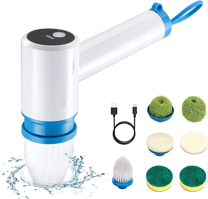 400 RPM Cordless Power Scrubber with Rechargeable Battery, 7 Brush Heads - TLTS01D - Rack To Door