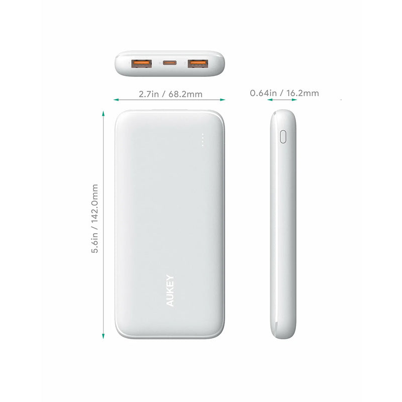 AUKEY USB C Power Bank 10000mAh Portable Charger(White)