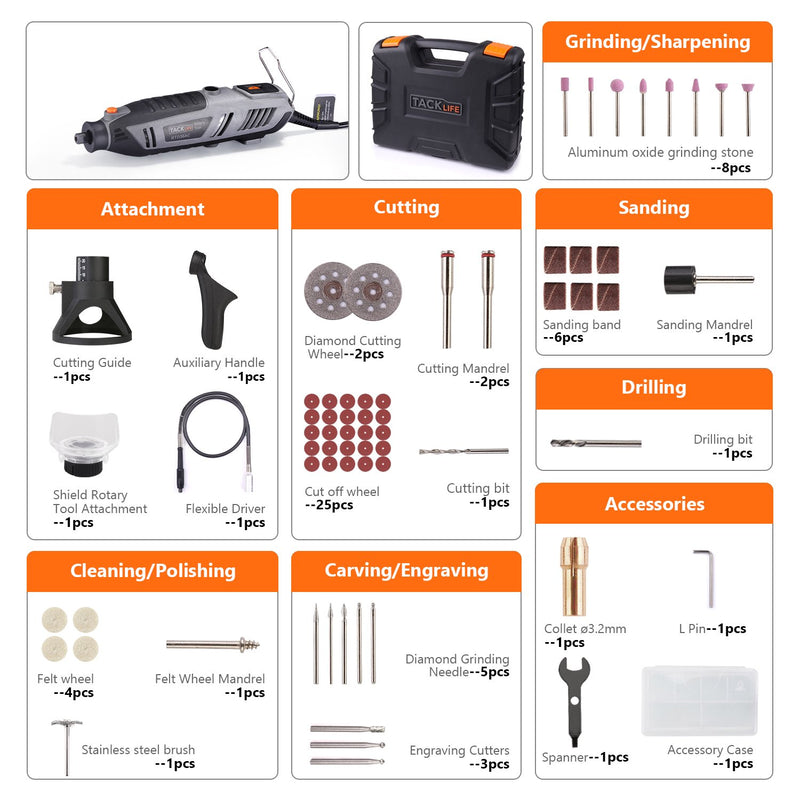 200W Rotary Tool Kit with Flex Shaft, Shield, Grip And Cutting Guide - Rack To Door
