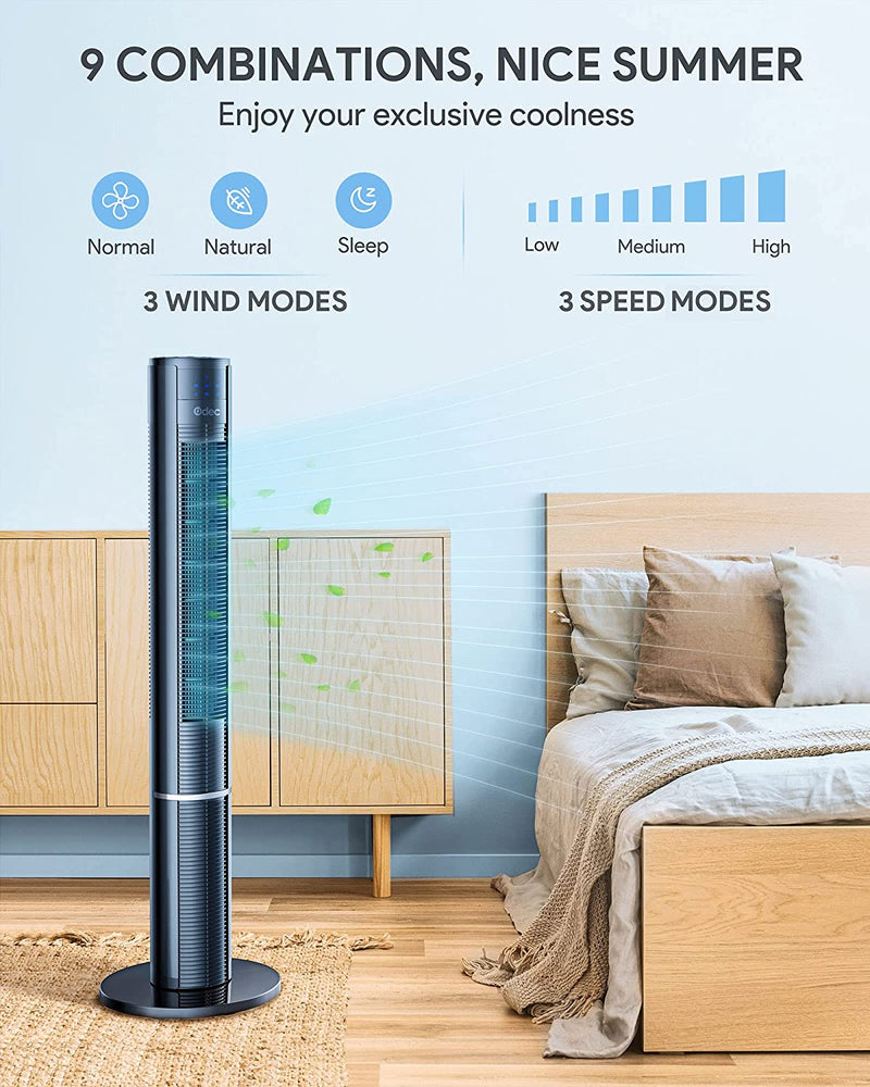 43" Tower Fan, Portable Quiet Cooling and Oscillating Fan Tower with Remote and Touch Control Panel, 9 Modes, 1-7 Hour Timers