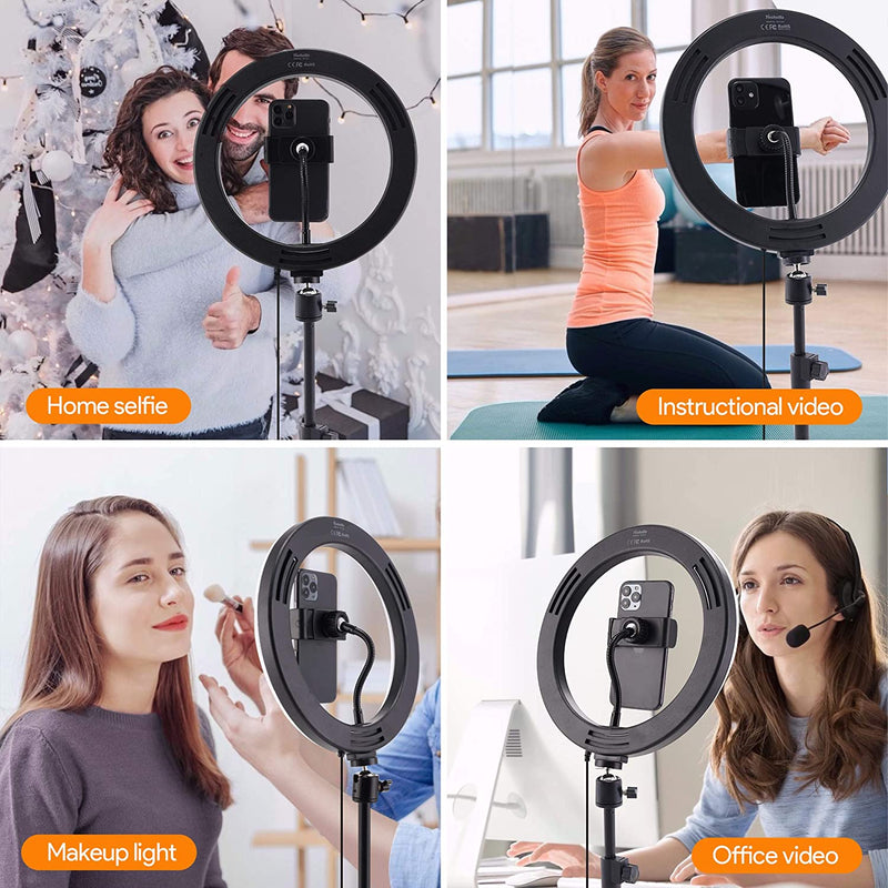 10" LED Ring Light, Selfie Light with Height Adjustable Tripod Stand & Phone Holder - Rack To Door