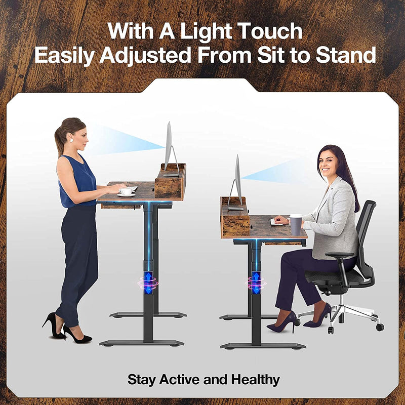 Rolanstar Height Adjustable Desk, Standing Desk with Keyboard Tray and Monitor Shelf, Electric Standing Table with Double Headphone Hooks