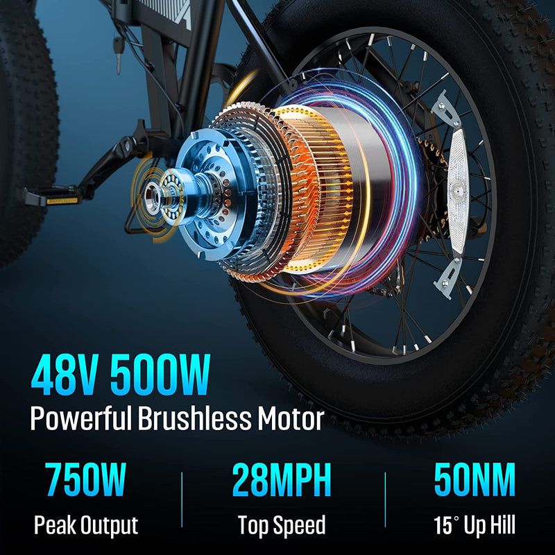 Avantrek Cybertrack 200 Fat Tire Electric Bike with Folding Frame, 48V Brushless Motor & Removable Integrated Battery