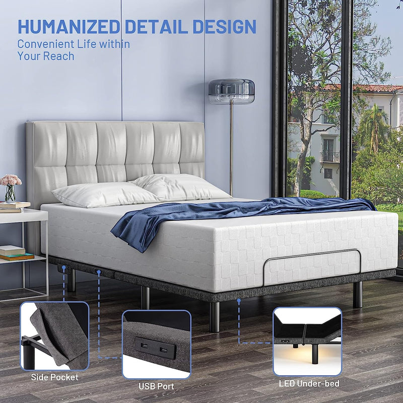 Adjustable Bed Base Queen, Easy Assembly, with Dual Motors, Anti-Snore/ Zero Gravity/Memory/TV Position, Wireless Remote & Mobile APP