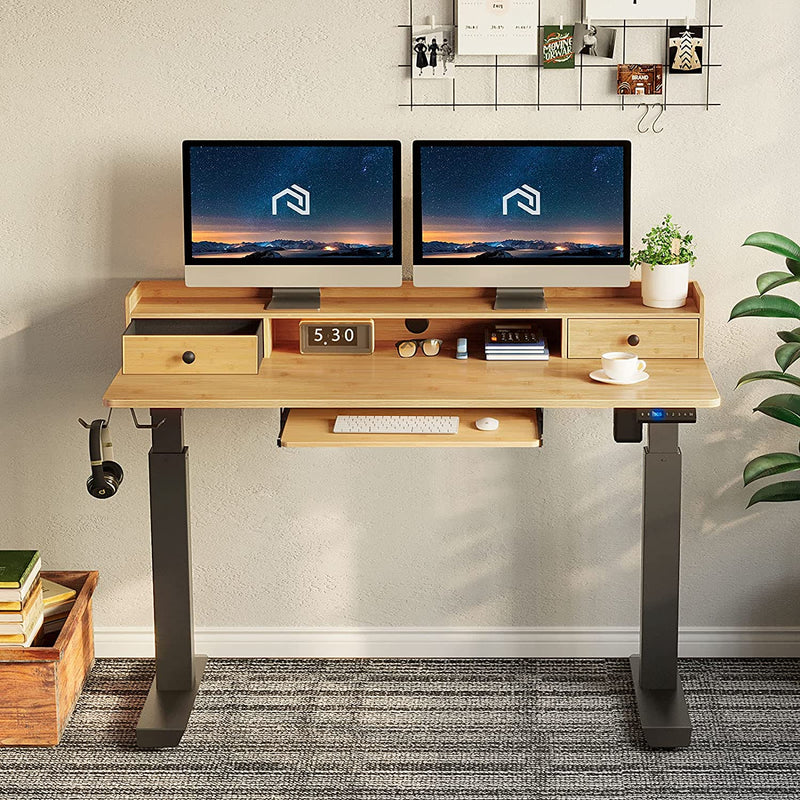 Rolanstar Height Adjustable Desk, Standing Desk with Keyboard Tray and Monitor Shelf, Electric Standing Table with Double Headphone Hooks