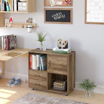 Mobile Storage Cabinet with Drawers and Open Shelves + Wheels