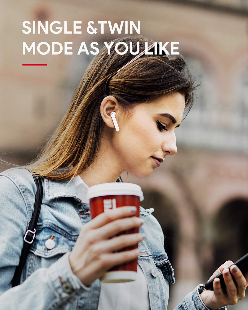 True Wireless Earbuds, Bluetooth 5 Headphones with Built-in Mic and USB-C Fast Charging, 15M/49ft Long Range, 24 Hrs Playtime