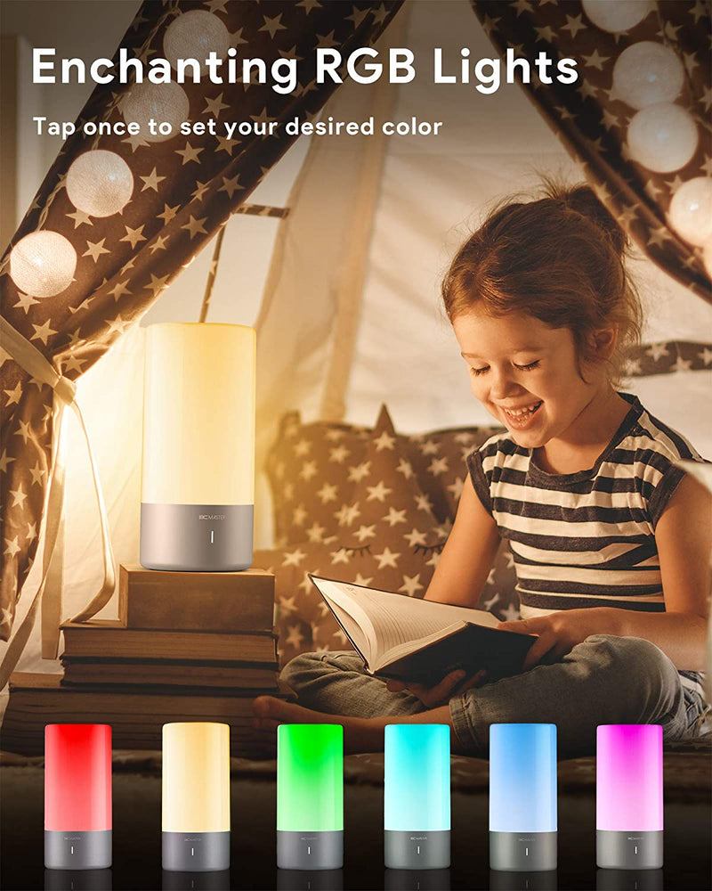 Table Lamp, Touch Sensor Bedside Lamps Nightstand Lamp, Dimmable Color Changing RGB Warm White