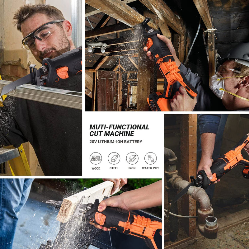 Reciprocating Saw Cordless, 20V 2A MAX Lithium Battery & Charger, 0-3000SPM Variable Speed RES004
