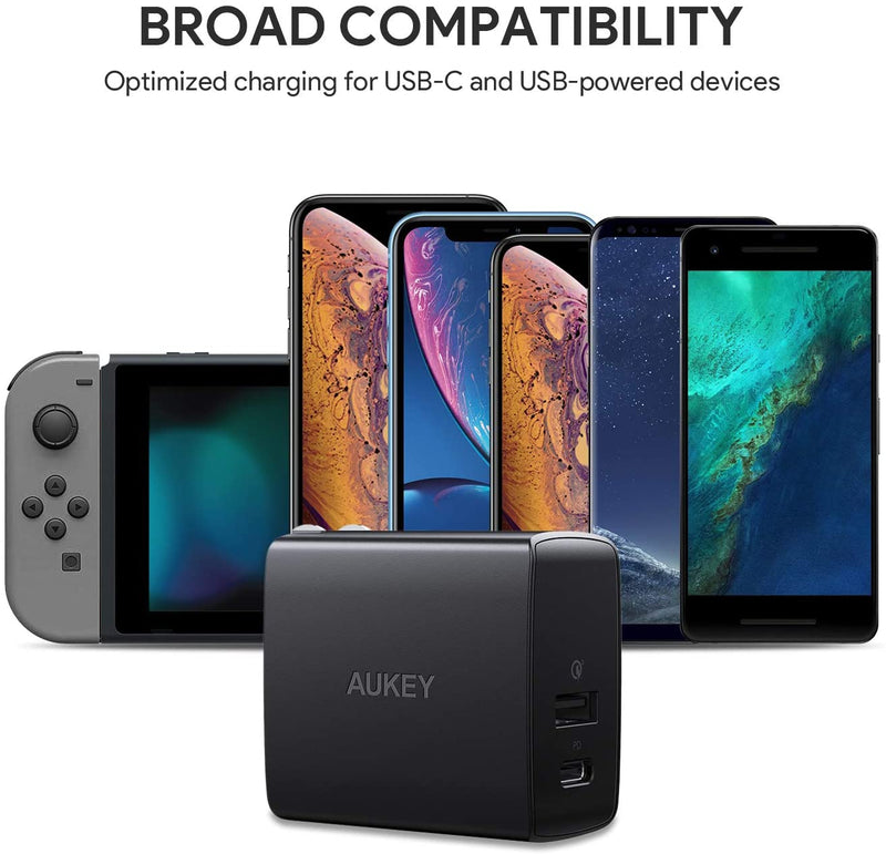 AUKEY PA-Y17 USB-C Charger with Power Delivery 2.0 & Quick Charge 3.0 Ports, 18W USB Wall Charger