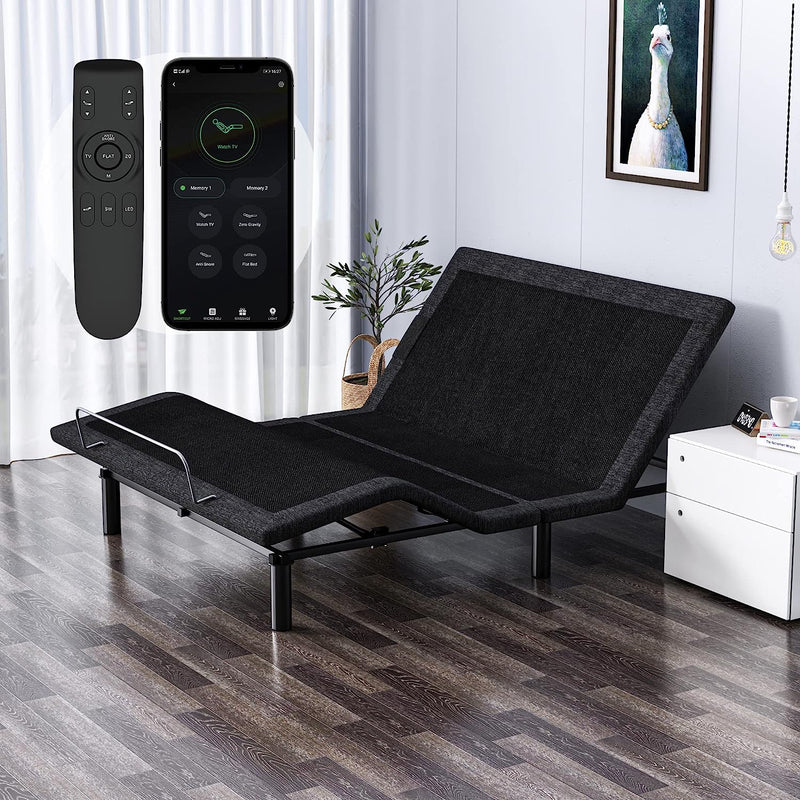Adjustable Bed Base Queen, Easy Assembly, with Dual Motors, Anti-Snore/ Zero Gravity/Memory/TV Position, Wireless Remote & Mobile APP