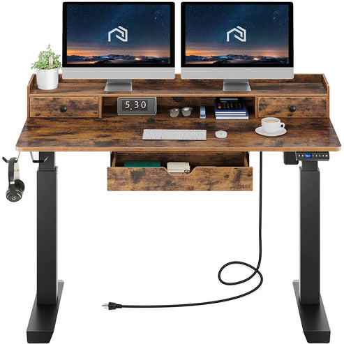 Rolanstar Single Motor Free Standing Electric Height Adjustable Desk With Drawers Headphone Hooks And Power Outlet