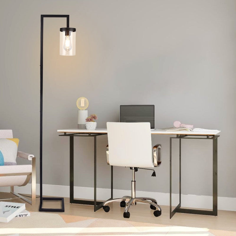 LED Floor Lamp, Modern Standing Lamp with Hanging Glass Shade, Eye-Care Metal Reading Floor Light, Industrial Warm White Floor Lamps for Living Room Bedroom Office (Bulb Included)