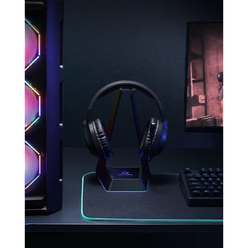 GHS8 RGB Headphone Stand with 3 USB Ports 8 Lighting Effects - Rack To Door