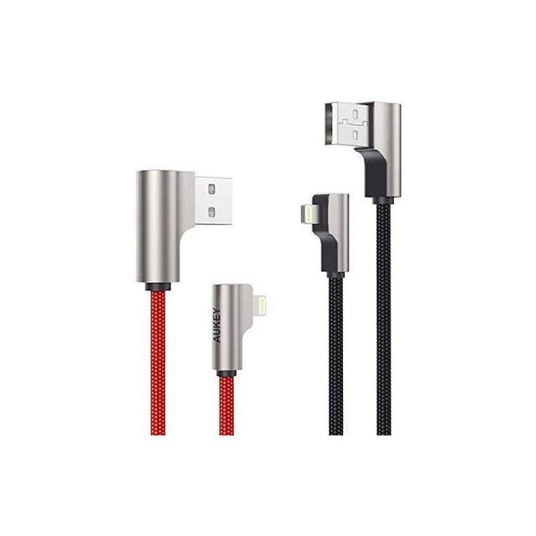 AUKEY Lightning to USB-A Right Angle Fast Charging Cables (6.6' Black + 6.6' Red Braided Mixed - 2pk) CB-AL01 - Black/Red - Rack To Door