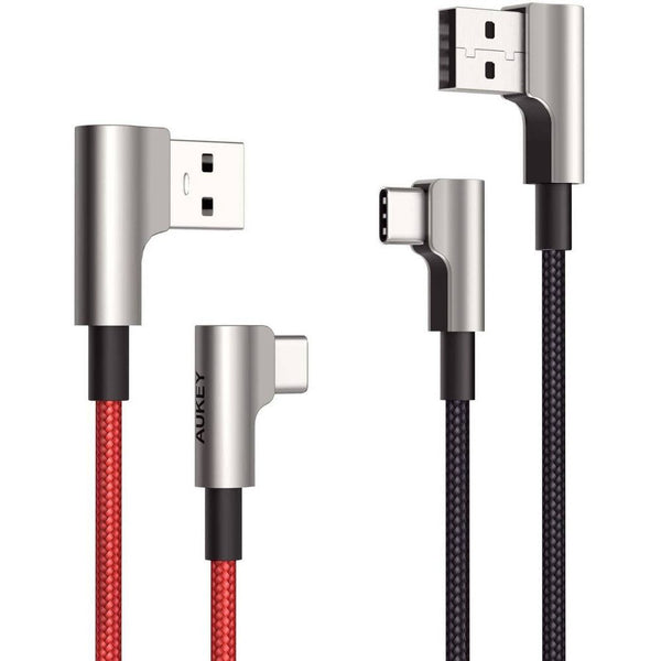 USB-A to USB-C Right Angle Fast Charging Cables (6.6' Black + 6.6' Red Braided Mixed - 2pk) CB-CMD33 - Black/Red