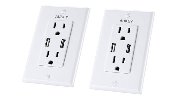 USB Wall Outlet 2-Pack, Duplex Receptacle with Dual 2.1A USB Ports, 15A Tamper-Resistant Receptacle