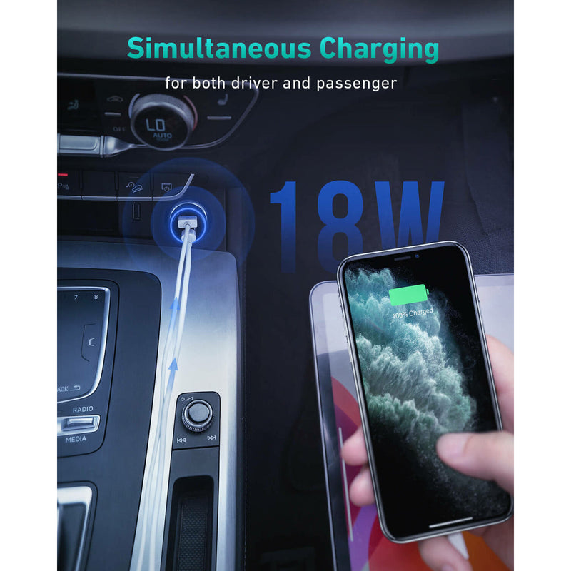 CC-Y18S Dual (USB-C/USB-A) LED Car Charger - 36W - Rack To Door