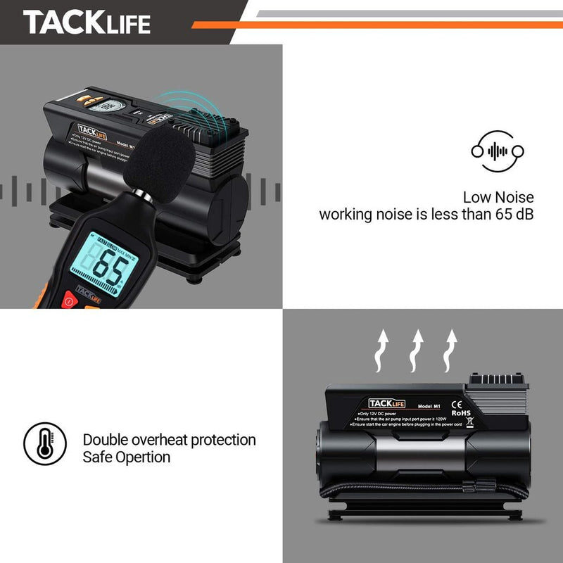 Tacklife M1 Digital 12V Car Tire Inflator with LCD Display + Inflation Adapters