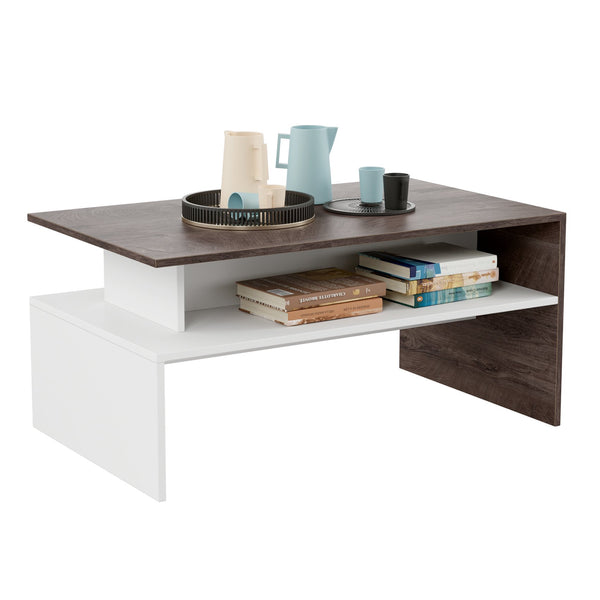 2 Tone Modern Coffee Table with Storage Shelf
