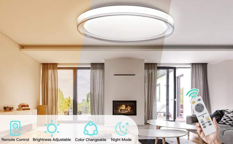 Dinglilighting DLLT 48W Round LED Ceiling Light Fixture Flush Surface Mount, Dimmable Remote Control Lighting, 3 Light Color Changeable for Dining Roo