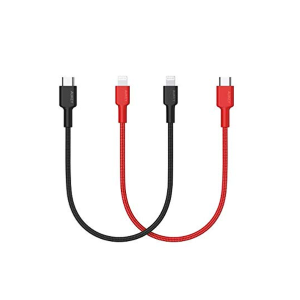 Type-C/M to Lightning Braided Cable - 1 ft x 2 (Red + Black) CB-CL06