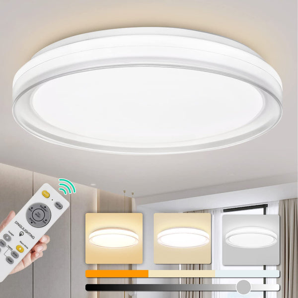 48W Modern Dimmable Led Flush Mount Ceiling Light with Remote, 18.9 Inch Round Close to Ceiling Lights Fixture for Bedroom/Living Room/Dining Room