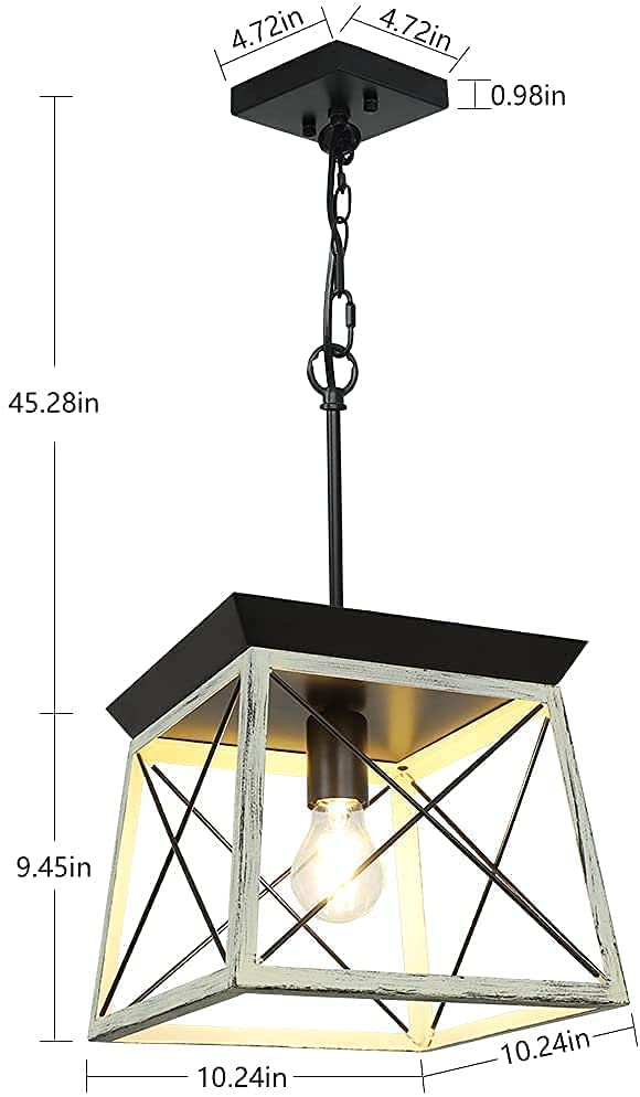 Farmhouse Pendant Light Fixture, Adjustable Rustic Island Light, Industrial Square Chandelier Lighting Ceiling Hanging