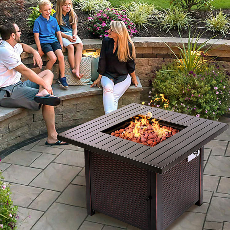 Propane Fire Pit Table with Auto-Ignition and Steel Lid