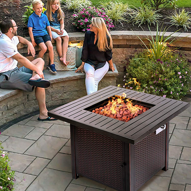 31.2 inch Propane Fire Pit Table, 50,000 BTU Auto-Ignition Gas Fire Pit with Lid