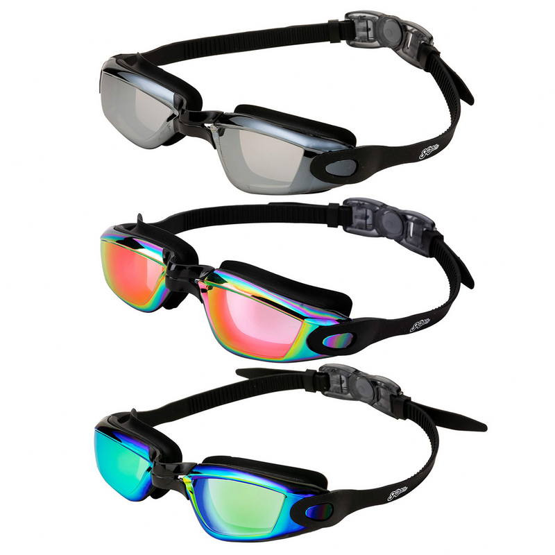 Adult Swimming Goggles (Aqua, Rose, Silver), 3 Pack