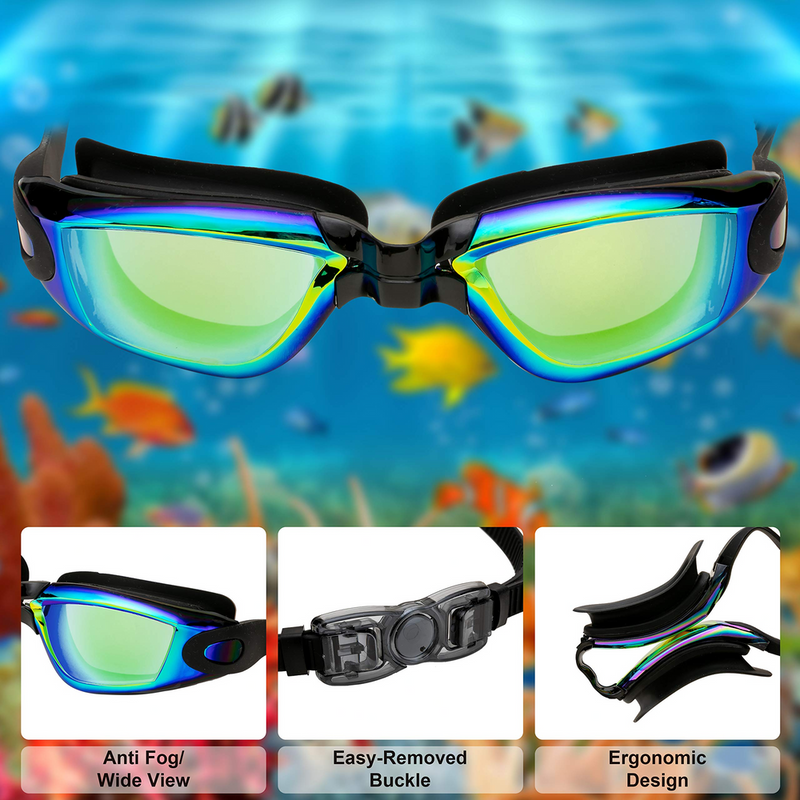 Adult Swimming Goggles (Aqua, Rose, Silver), 3 Pack