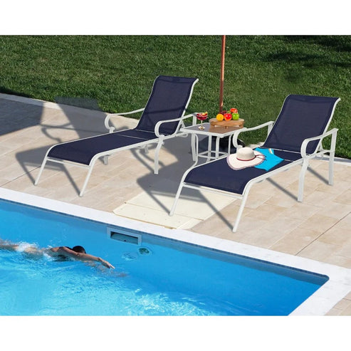 Outdoor Chaise Lounge Set with Glass Table