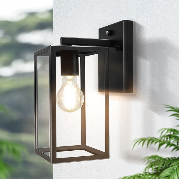 40W Outdoor Indoor Wall Sconce, Dusk to Dawn Auto Sensor Wall Lamp, Outdoor Light Fixtures Wall Mount Anti-Rust Matte Black Wall Lantern with Clear Glass Shade for Garage Doorway Entryway